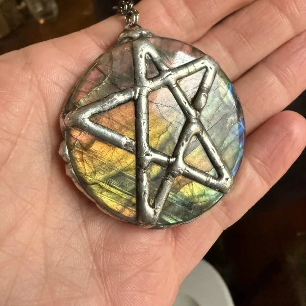Labradorite pentacle statement Pendant Necklace choker gothic style boho witch - Picture 5 of 5